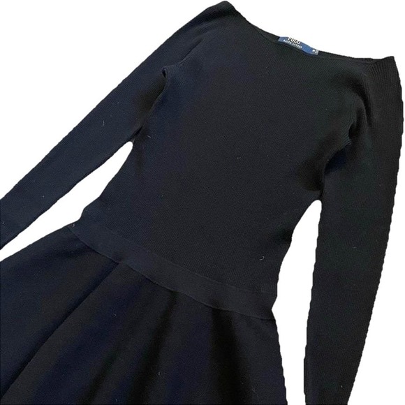 Polo Ralph Lauren Black Ribbed Knit Fitted Sweater Dress M Minimal Preppy LBD - Picture 2 of 11
